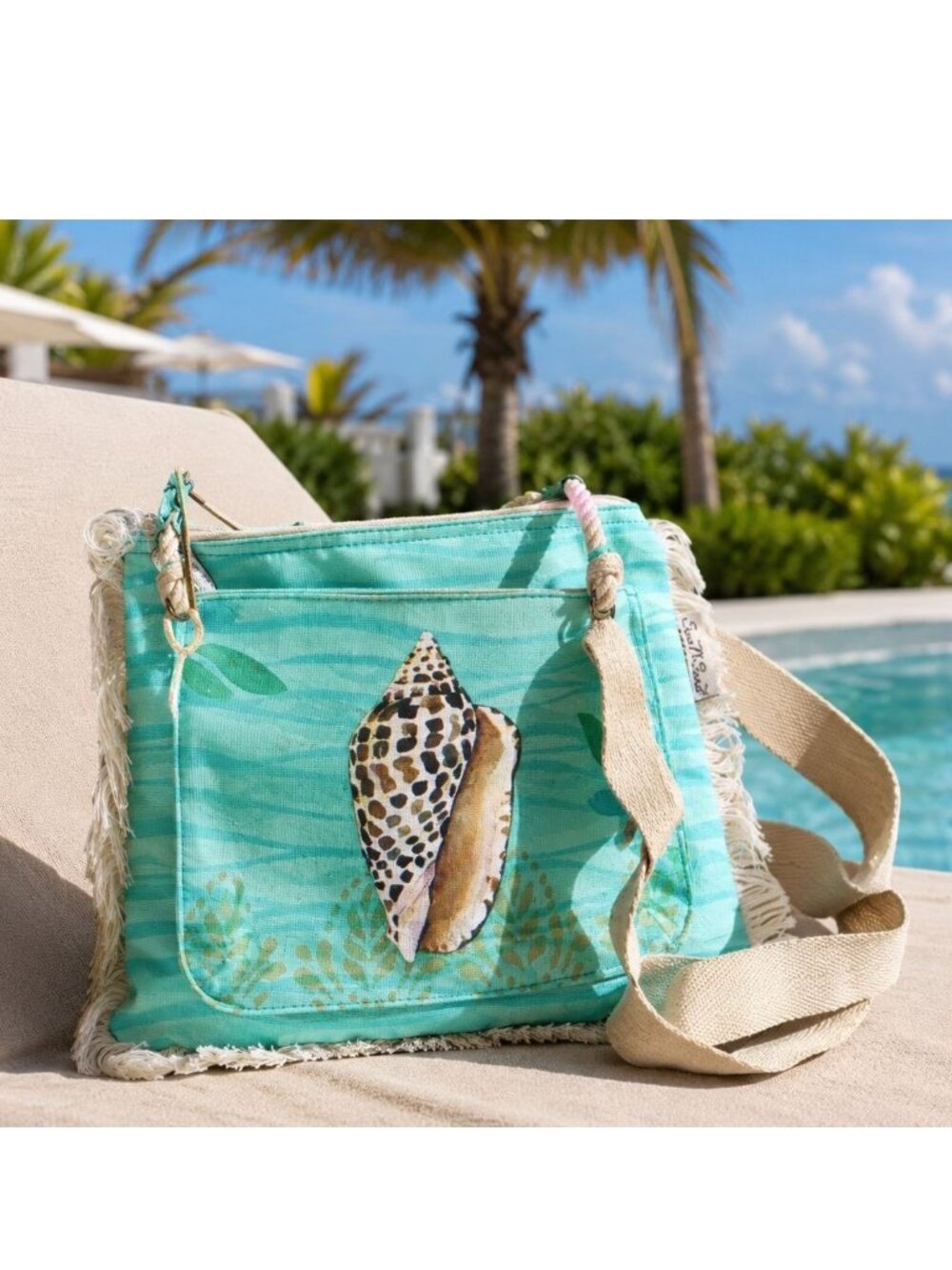 Sun N‎ Sand Purse Bag Zip Close, Beach/Pool/Resortwear, Fringe Shells Starfish